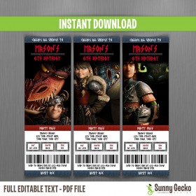 How To Train Your Dragon Birthday Ticket Invitations (Set 2)